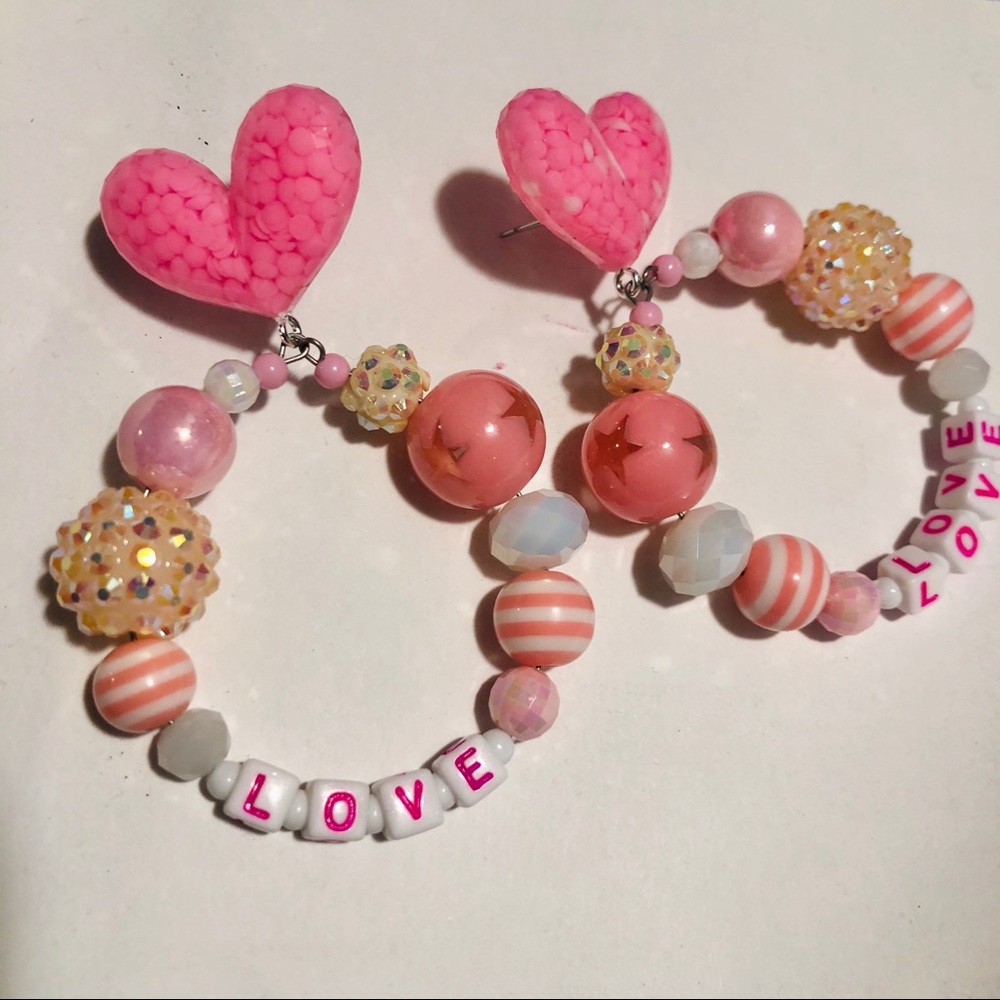 Confetti LOVE letters pink valentines earring hoop Barbie ken  boyfriend - Picture 2 of 5